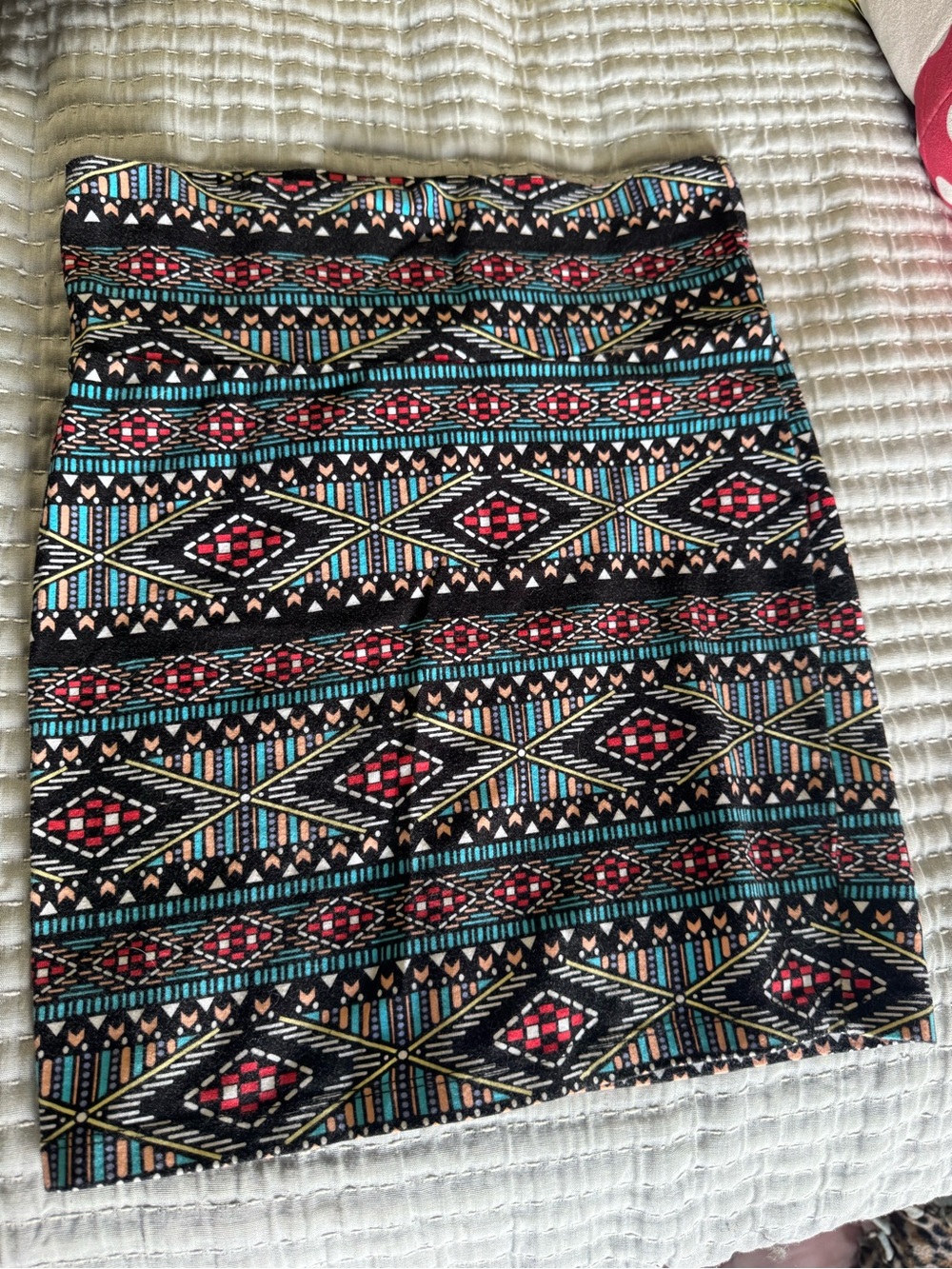 Charlotte Russe Black Aztec Print Mini Skirt with Teal and Red Accents